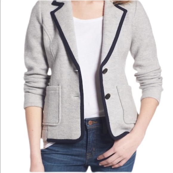 J. Crew Jackets & Blazers - J.Crew Tipped Merino Wool Blazer Gray Navy Large
